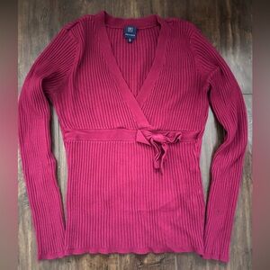 Burgundy V-Neck Wrap Sweater